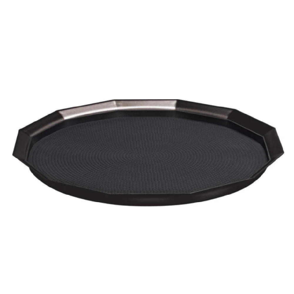 Service Ideas TRPN1614RIBSBX 16 Inch Round Serving Tray Non-Skid Black Onyx