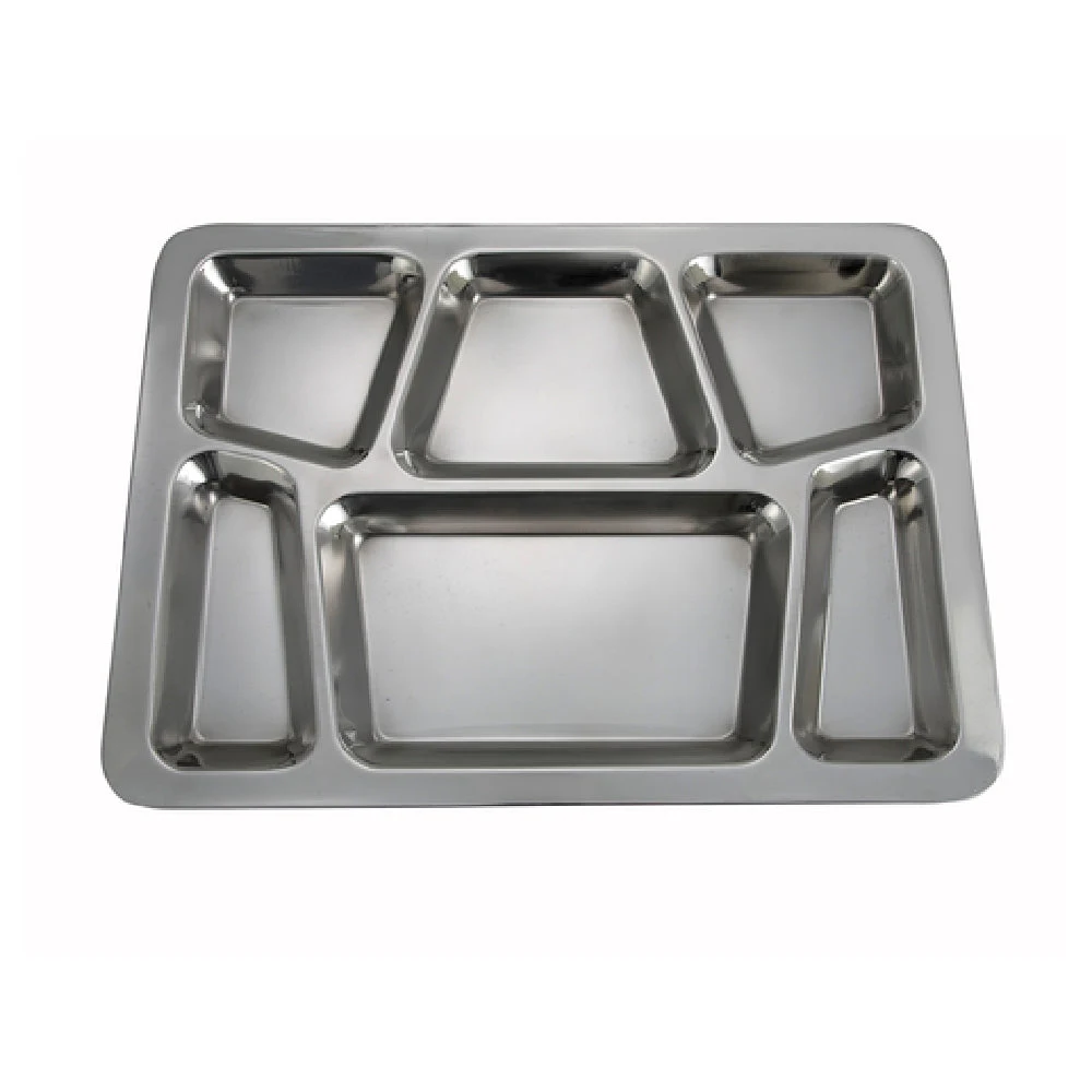 Winco SMT-2 15-1/2 Inch Rectangular Mess Tray Stainless Steel with 6 Compartments