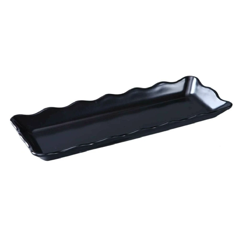 Yanco DC-6013B 13-1/2 Inch Serving Tray Rectangular Scalloped Edge Melamine Black