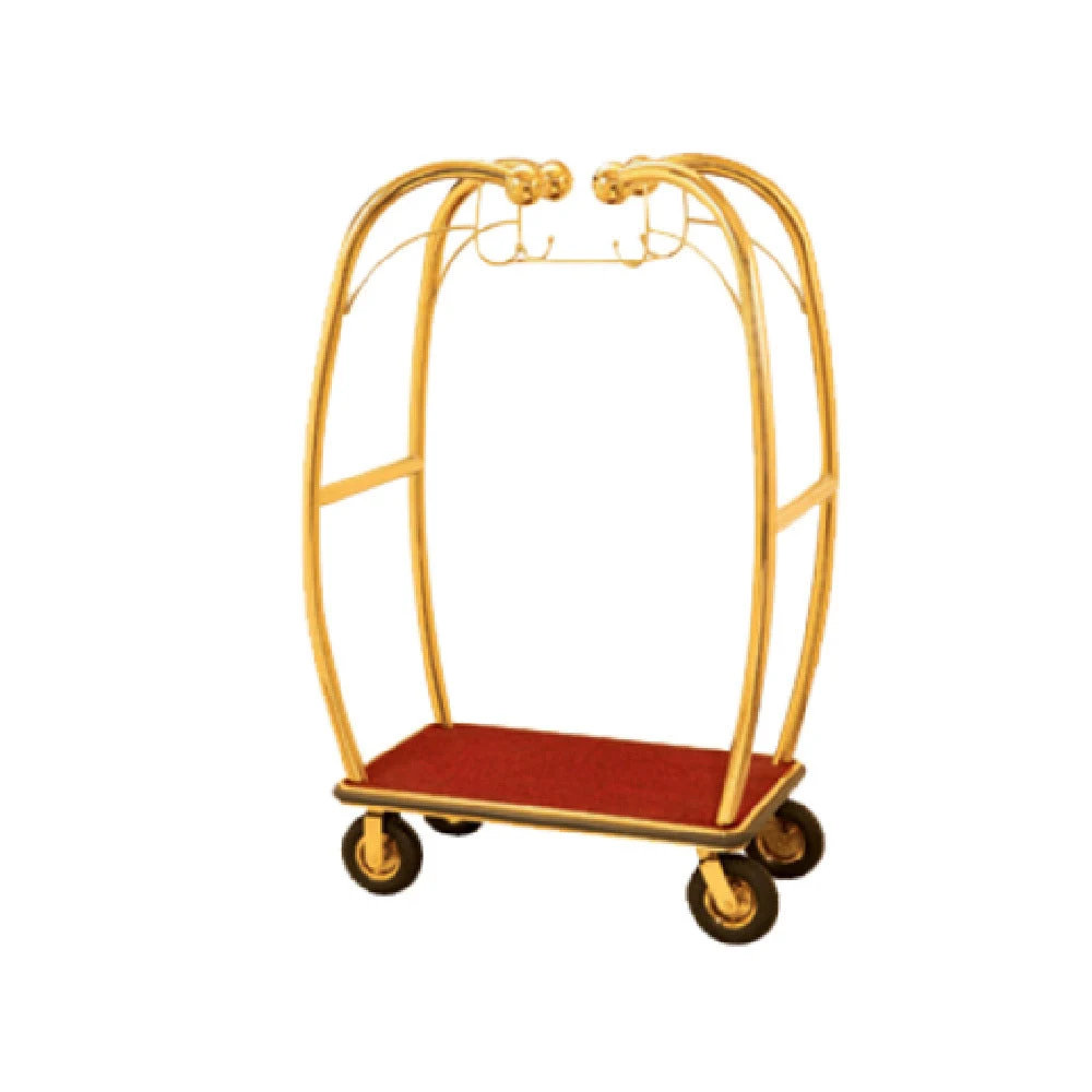 Aarco BEL-101B-4P 25-1/2 Inch Luggage Cart with Brass Frame and Red Carpet