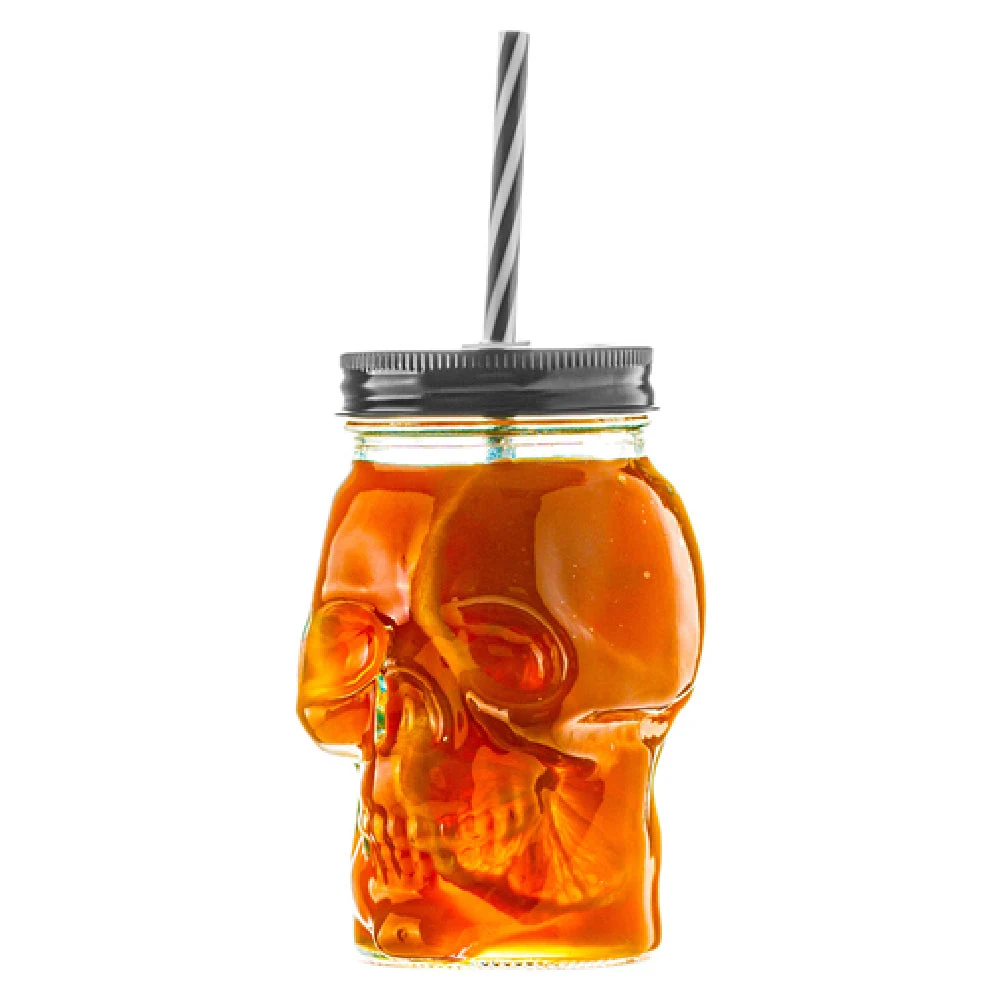 Hospitality Brands HGS45301-036 17 Oz Skull To-Go Glass with Lid and Straw
