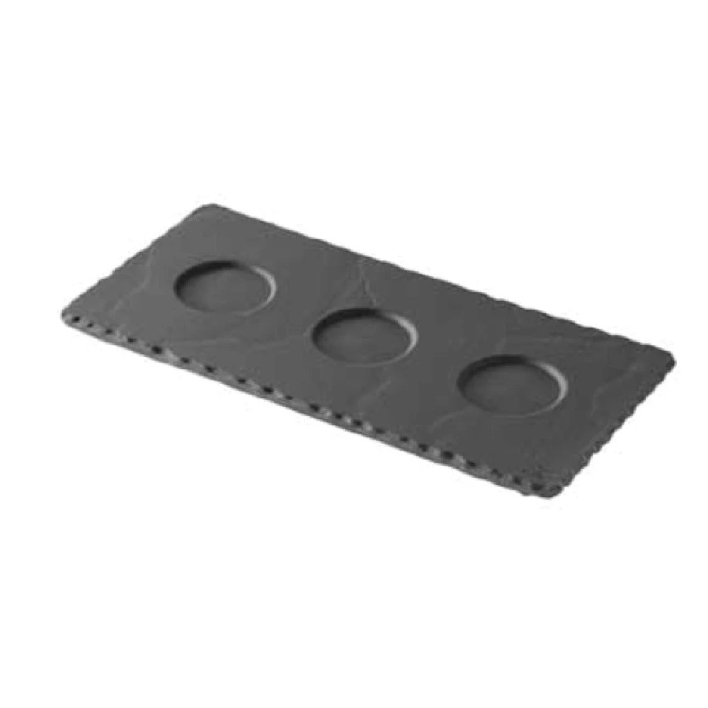 Revol 640698 9-3/4 Inch Rectangular Tray with 3 Indents Porcelain Basalt
