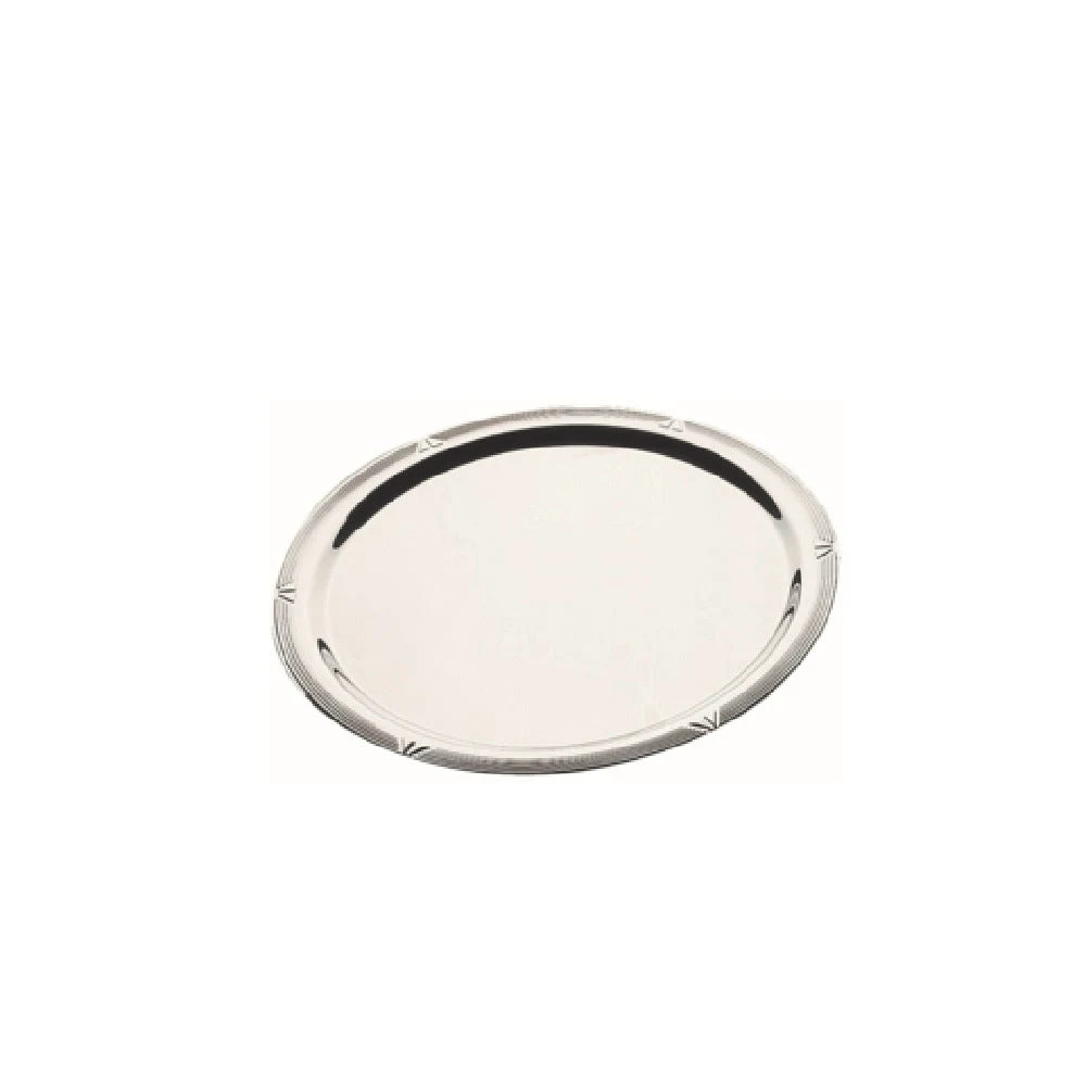 Libbey APS 11038 15 Inch Diameter Round Serving Tray Stainless Steel Stackable with Decorated Edge