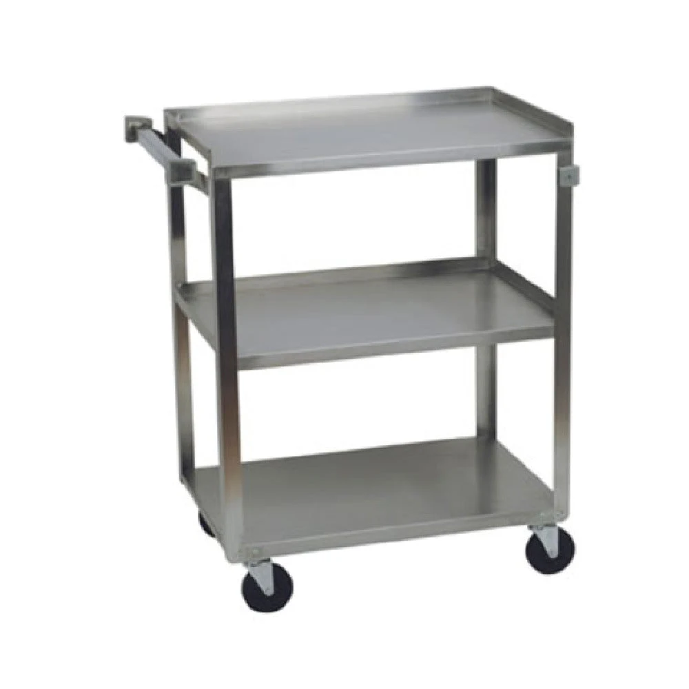 1880 Hospitality 90312 Utility Cart 27 Inch 3 Solid Shelves Stainless Steel with Bumpers