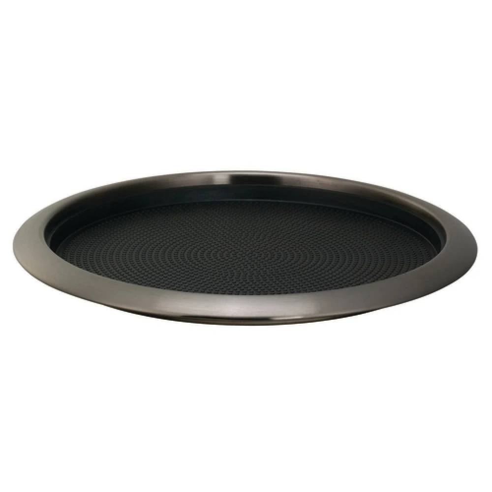 Service Ideas TR1412RIDT 14 Inch Diameter Round Tray with Removable Silicone Insert Stainless Steel Gray