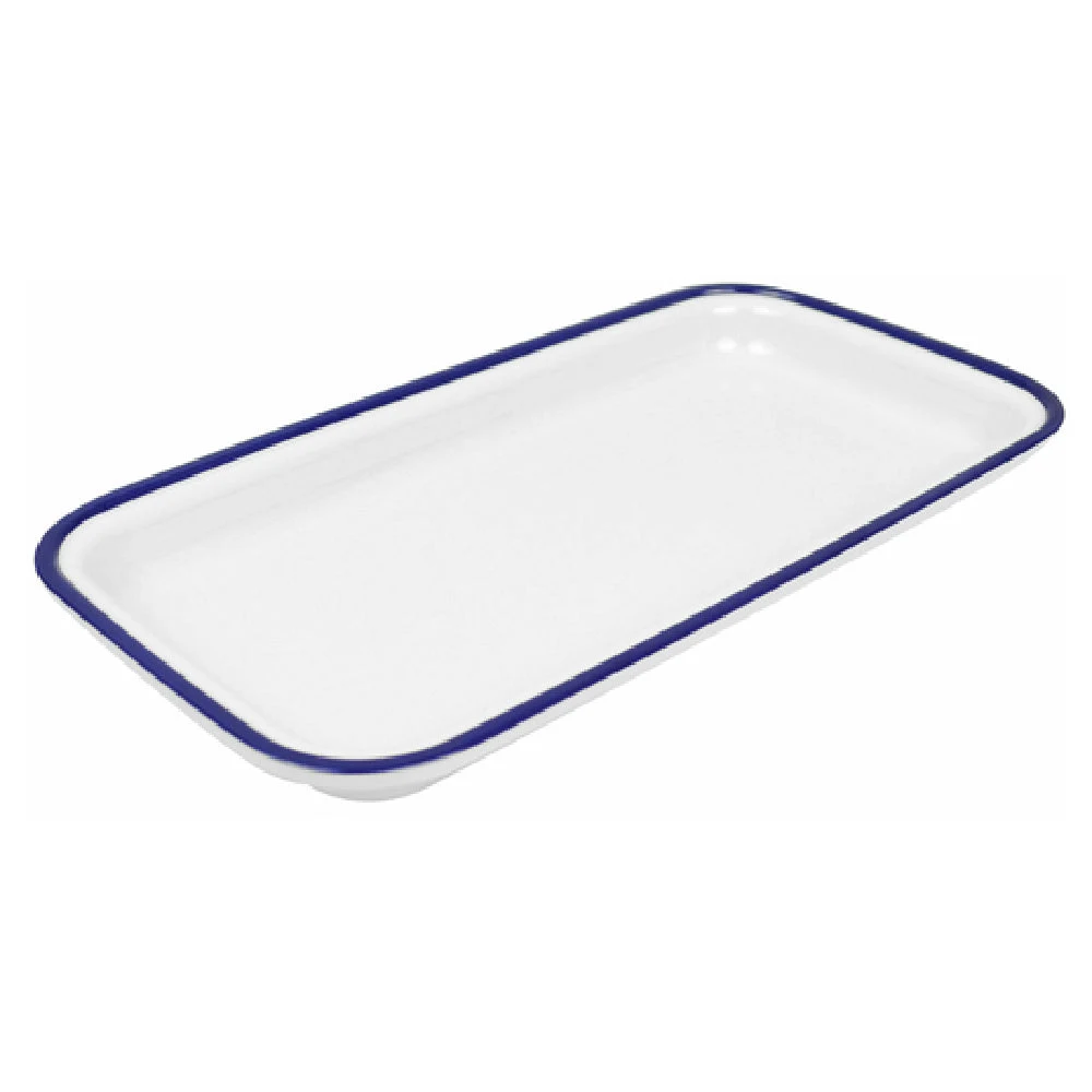 BauscherHepp TEW7413 12-3/4 Inch Enamelware Serving Tray Melamine White Blue Rim