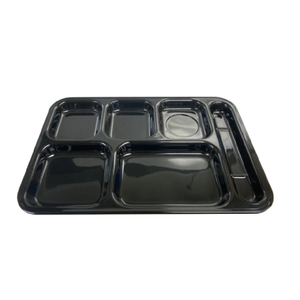 Thunder Group ML802BK 14-1/2 Inch Right Hand Black Melamine Tray with 6 Compartment