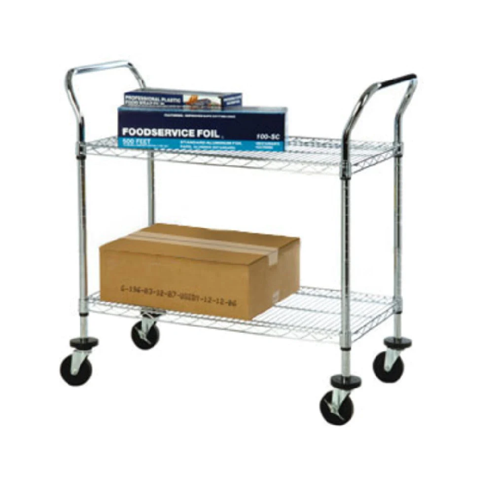 1880 Hospitality FFC18362CH 18 Inch Utility Cart Metal with 2 Wire Shelves and Handles