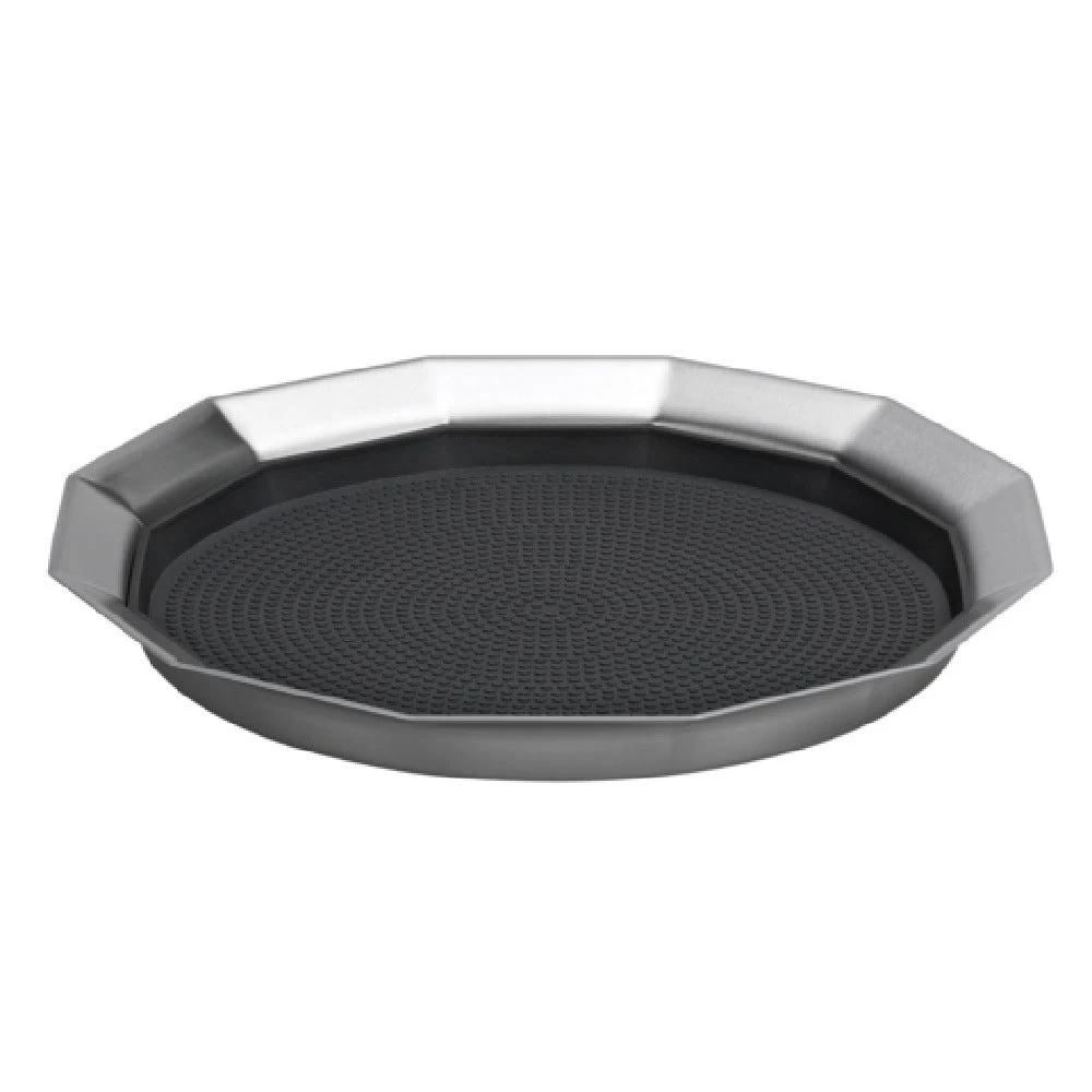 Service Ideas TRPN119RIBS 11 Inch Serving Tray Non-Skid with Removable Insert Brushed Stainless and Black