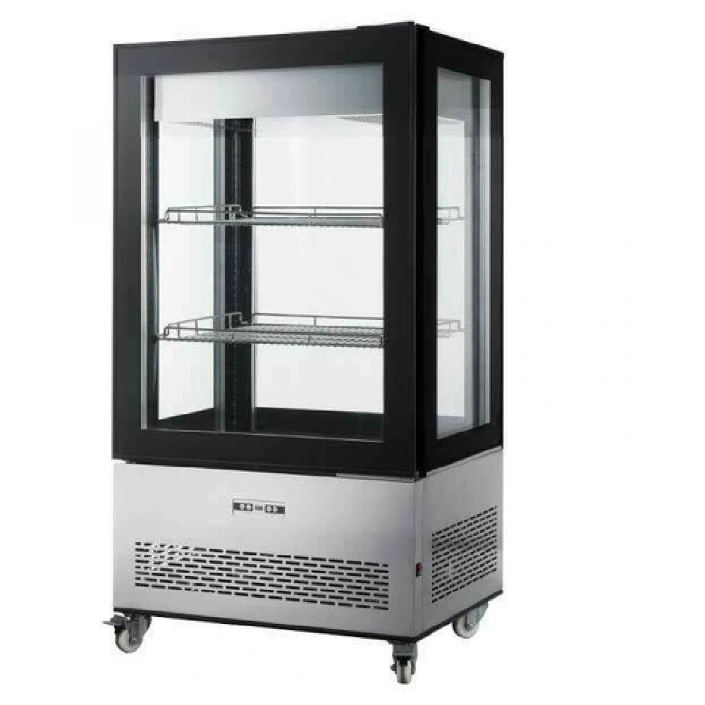 Omcan 44472 33.46 Inch Refrigerated Display Case Floor Model Stainless Steel with Rear Glass Door