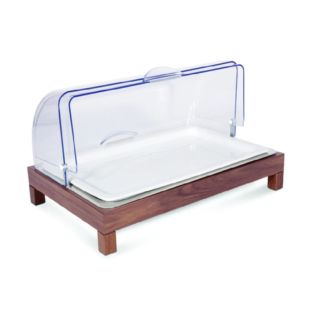 Service Ideas 15A11611 14 Inch Roll Top Cloche Buffet Serving Tray Porcelain Walnut Wood