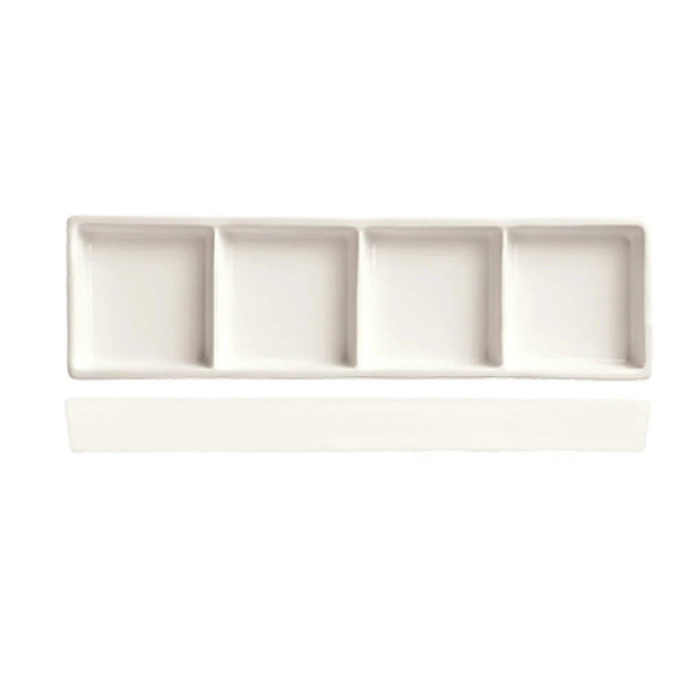 Libbey BW-4444 10-5/8 Inch Porcelain Rectangular Tray with 4 Wells