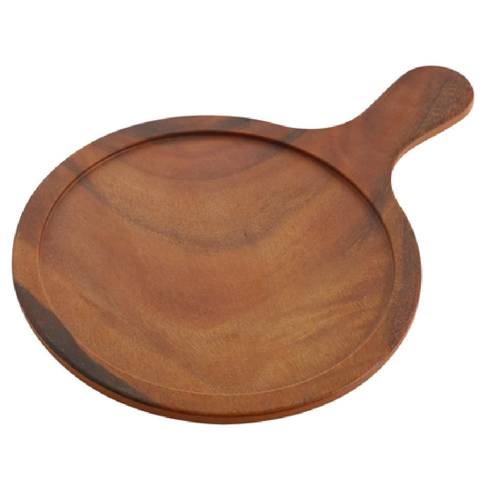 Yanco WD-1115 10-1/4 Inch Round Serving Tray with Handle Melamine Bamboo Look