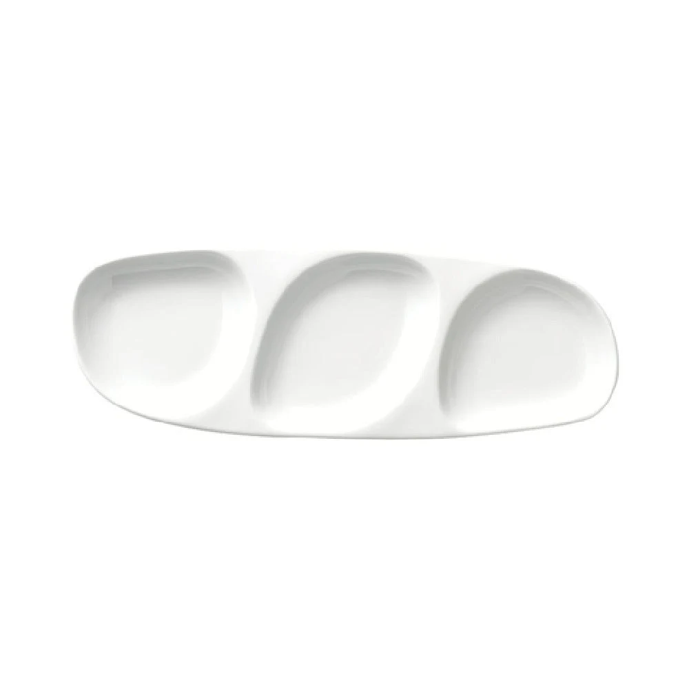 Libbey 999023303 13-3/4 Inch Oval Tray with Three 3-1/2 Oz Compartments Porcelain