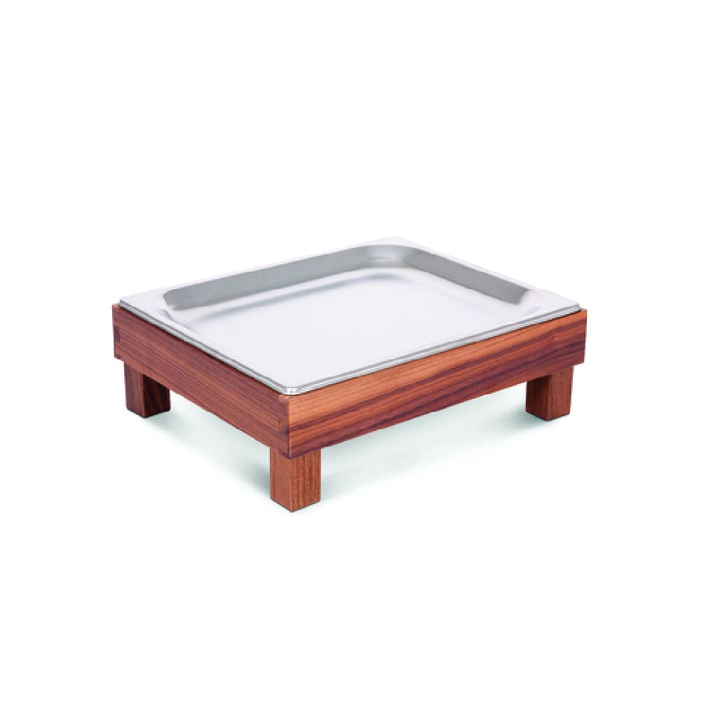 Service Ideas 15A11212 12.8 Inch Buffet Serving Tray Display 11 Inch Stainless Steel Walnut Wood