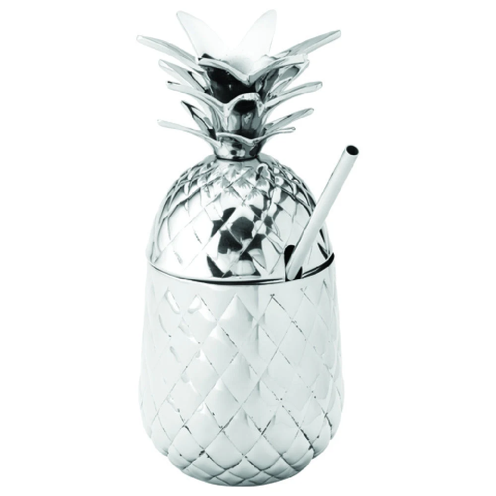 Hospitality Brands HB92062-001 20 oz. Mug Metal with Straw Silver Pineapple
