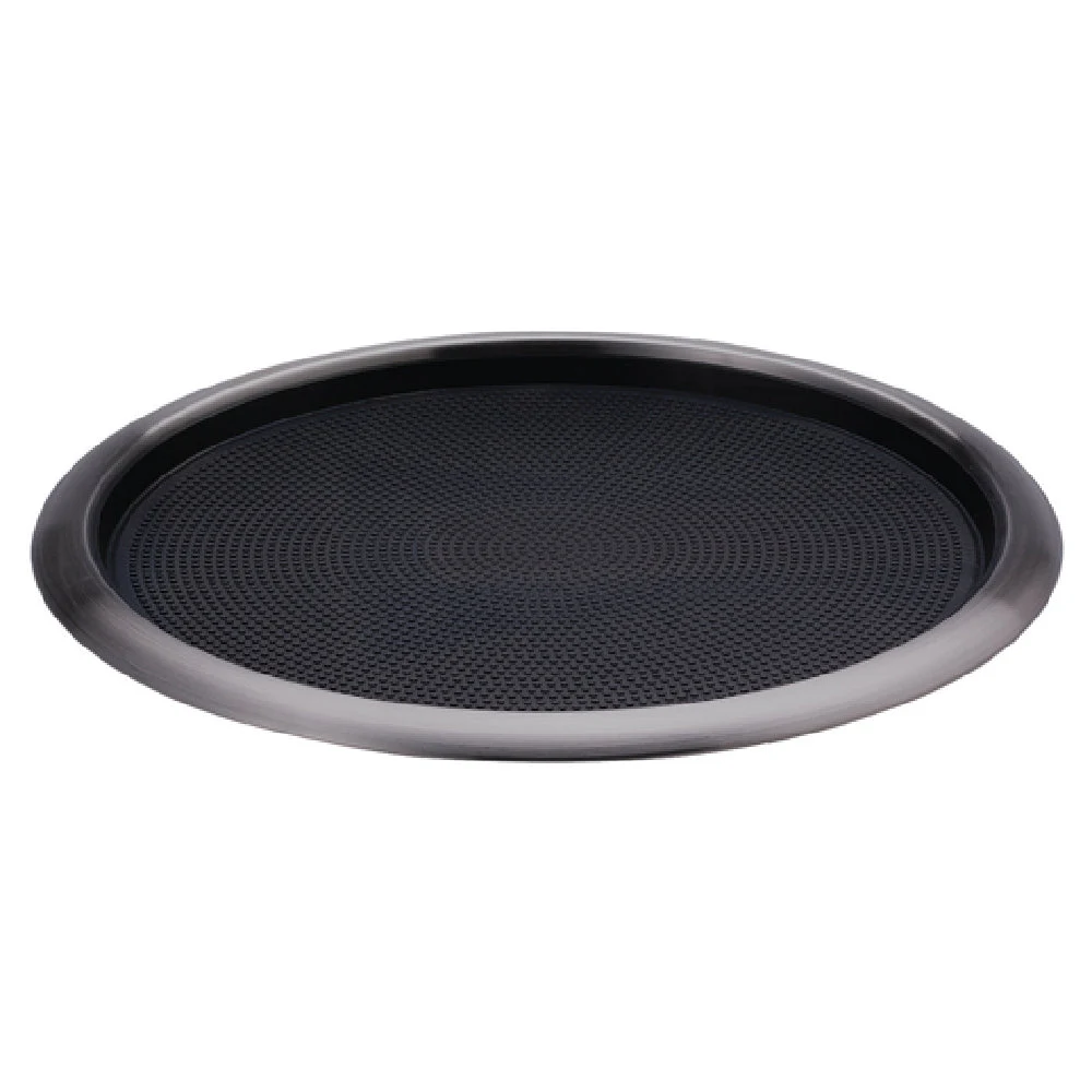 Service Ideas TR1614RIDT 16 Inch Round Tray with Removable Rubber Insert Stainless Steel