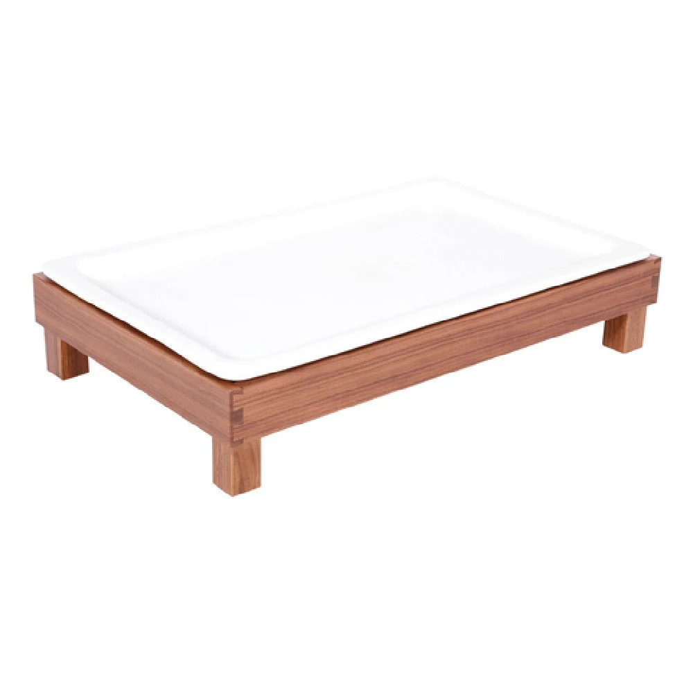 Service Ideas 15A01611 12.8 Inch Rectangular Buffet Serving Tray Walnut Wood Porcelain