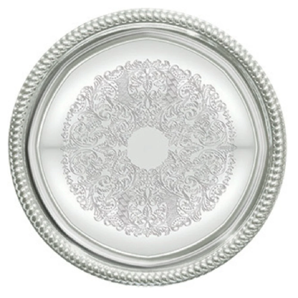 Winco CMT-14 14 Inch Round Serving Tray Chrome Plated Gadroon Edge