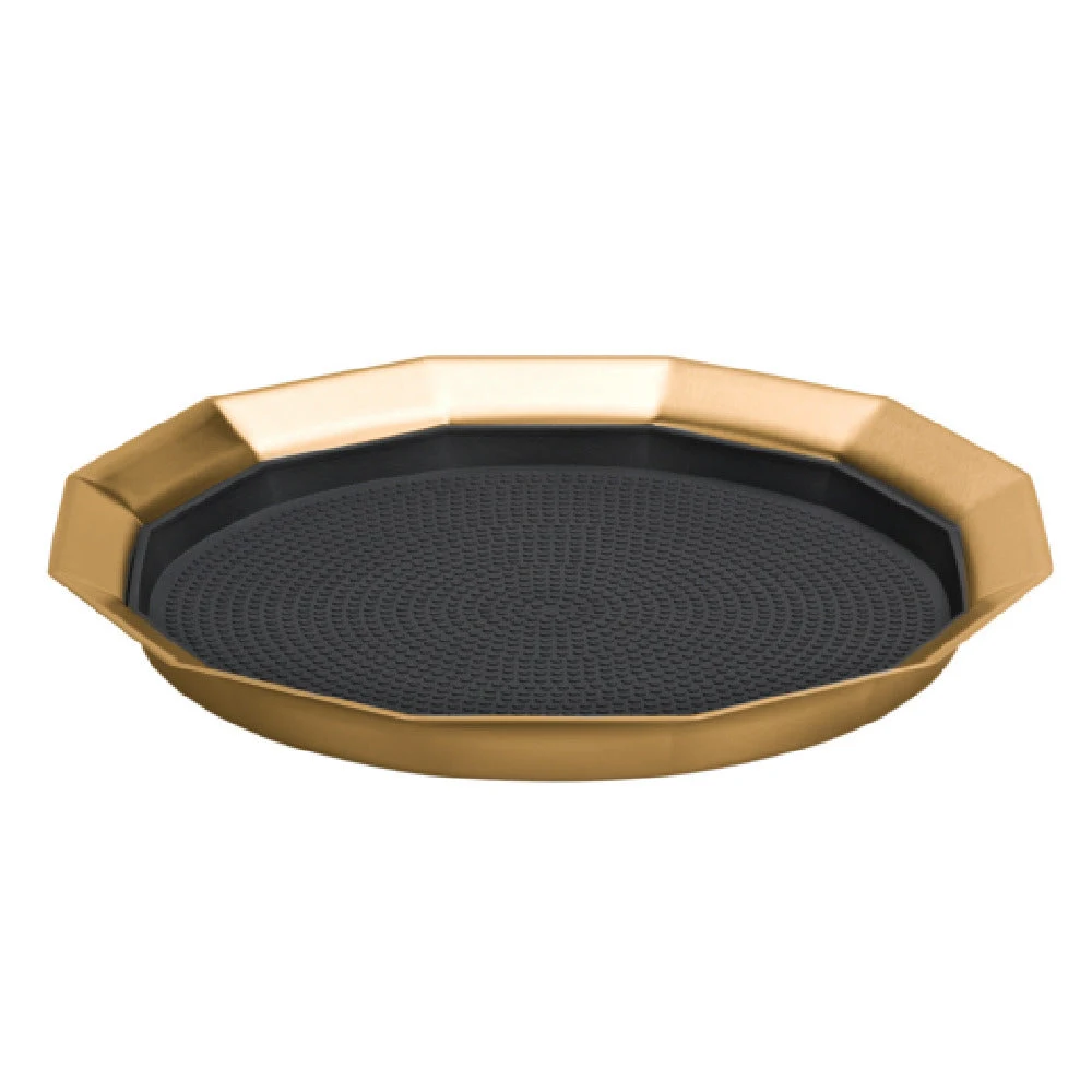 Service Ideas TRPN119RIBSVG 11 Inch Serving Tray with Non-Slip Insert Vintage Gold