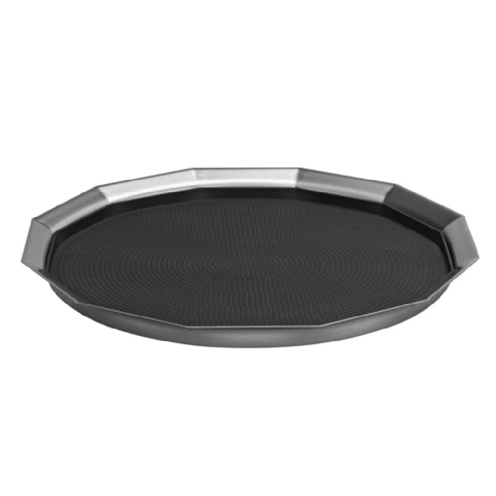 Service Ideas TRPN1614RIBS 16 Inch Serving Tray with Non-Slip Insert Brushed Stainless Black