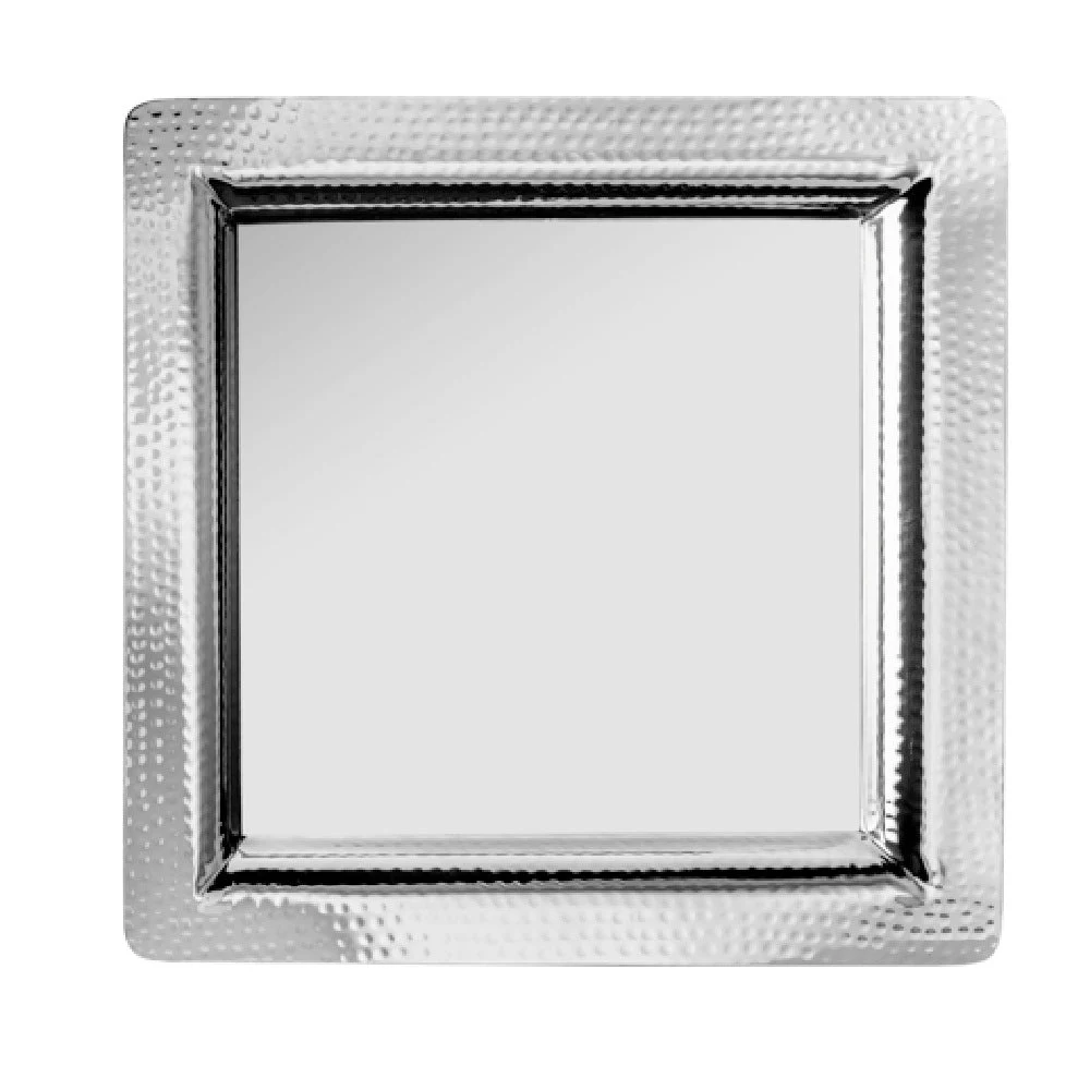 Libbey BT-6128 14 Inch Bar Tray Hammered Rim Square Stainless Steel