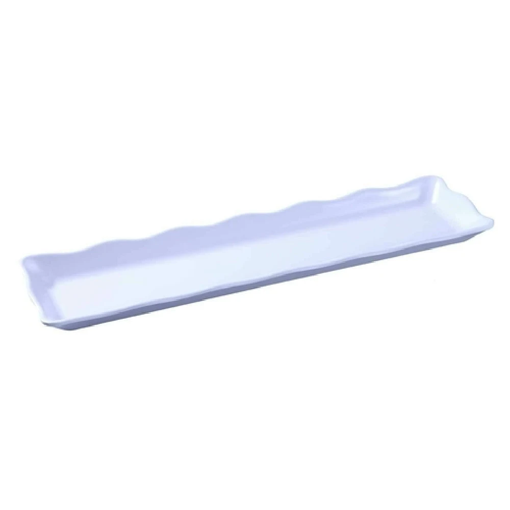 Yanco DC-6019W 19 Inch White Rectangular Serving Tray with Scalloped Edge Melamine