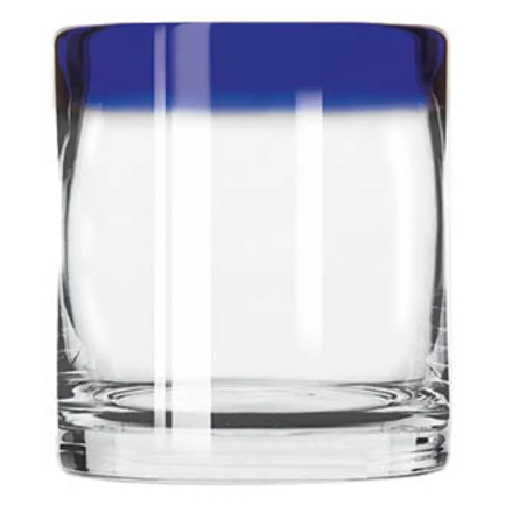 Libbey 92302 12 Oz Rocks Glass Anneal Treated with Cobalt Blue Rim
