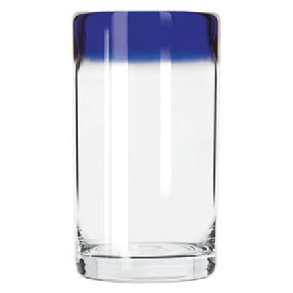 Libbey 92303 16 Oz Cooler Glass With Cobalt Blue Rim Glass Anneal Treated