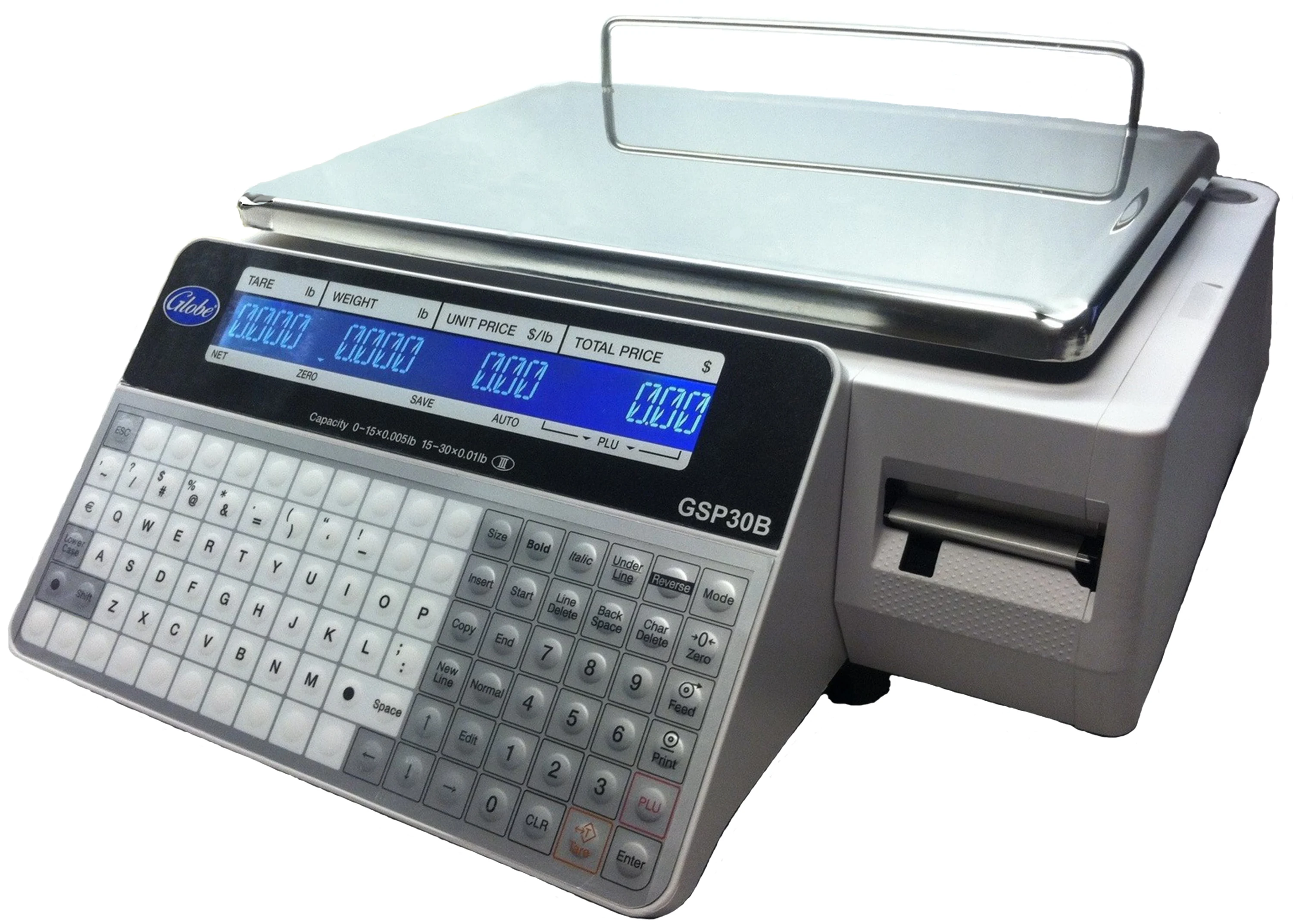 Globe GSP30B 14 Inch Label Printing Scale 30 Lbs Capacity with Dual-Sided LCD Display