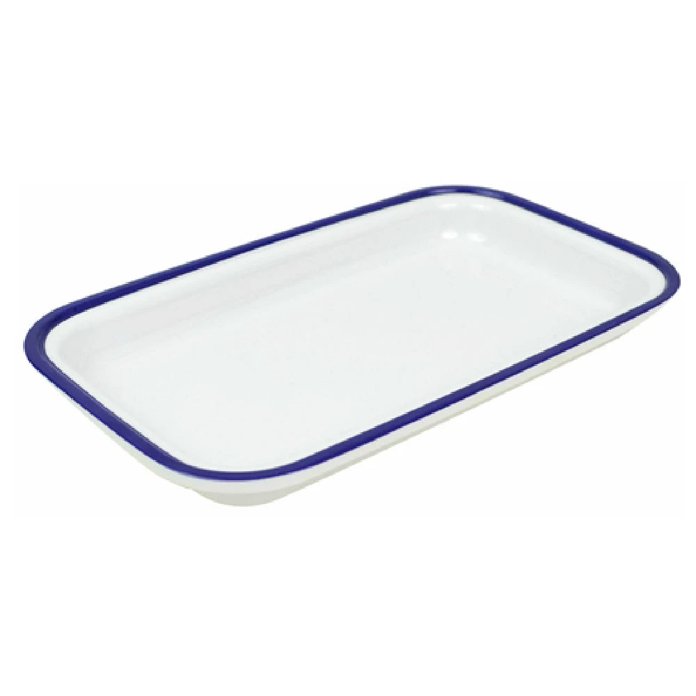 BauscherHepp TEW7414 10 Inch Enamelware Collection Tray Blue Rim Melamine