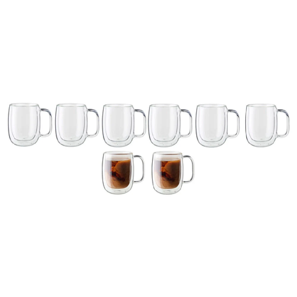 Zwilling 39500-098 12oz Coffee Mug Set Borosilicate Glass Clear with 8 Mugs