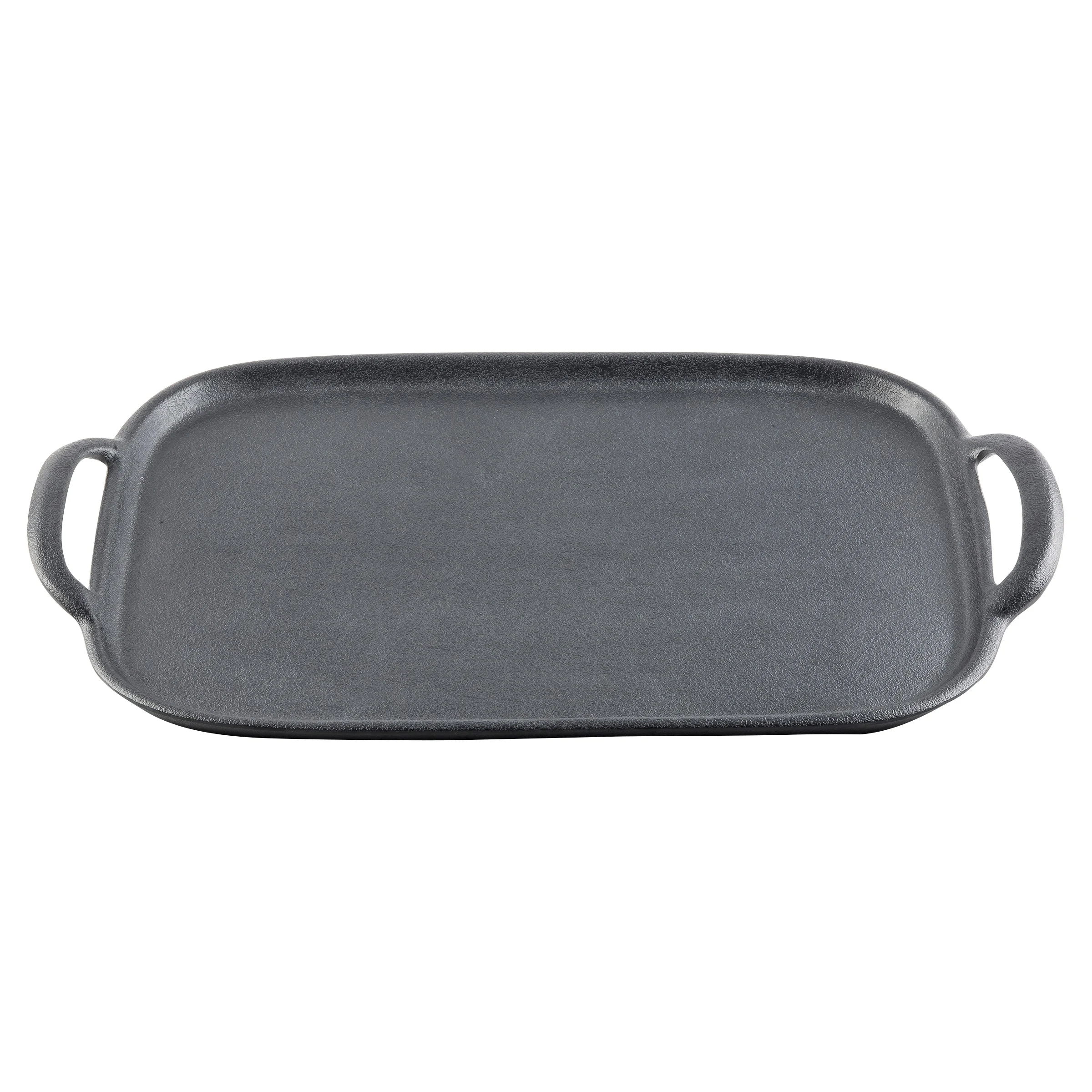 Tablecraft 10048 20-3/8 Inch Large Tray Rectangular with Handles Black Melamine Faux Cast Iron