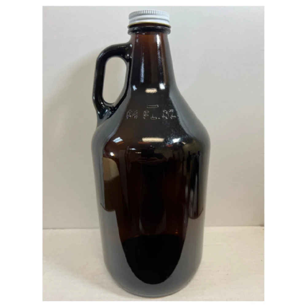 Buccaneer Container Corp 1006064130 1/2 Gallon Amber Glass Growler with Metal Closure