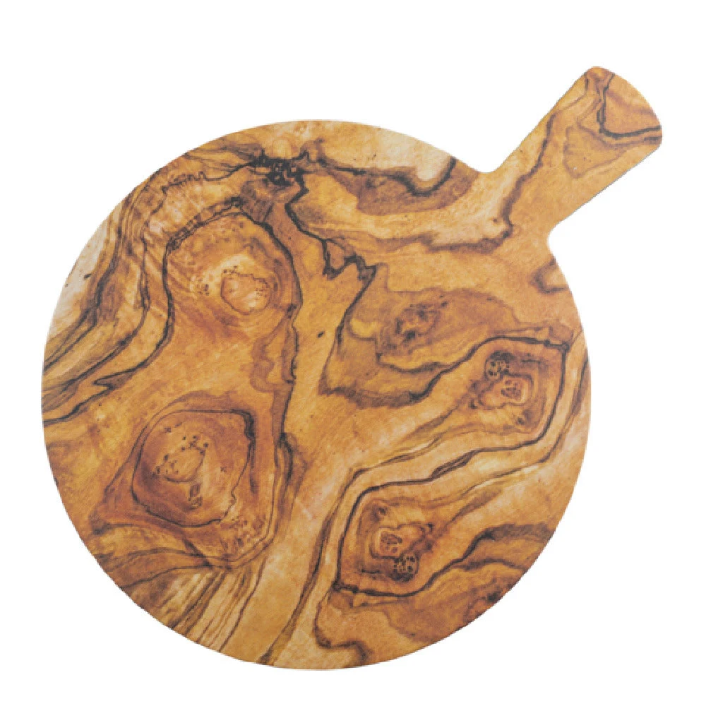 Tablecraft 11184 12 Inch Diameter Round Serving Paddle Melamine Black Olive Wood