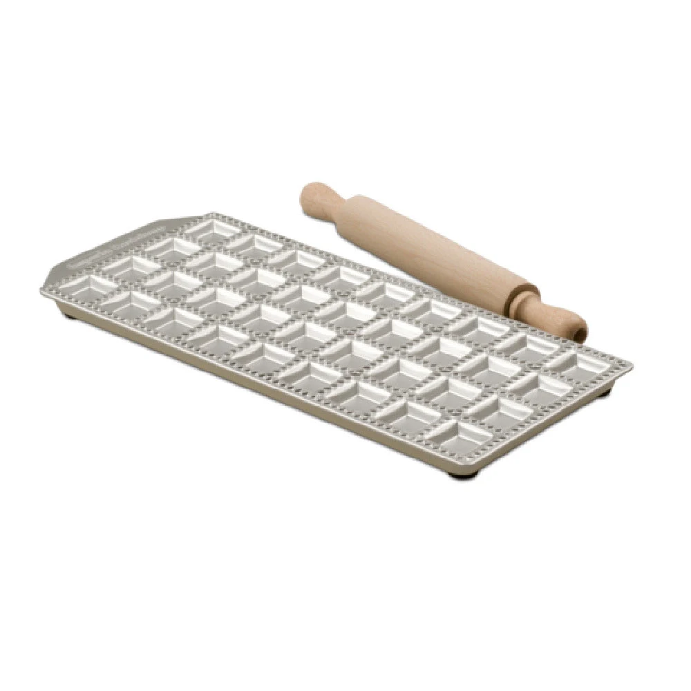 JB Prince U954 12-1/2 Inch Pasta Mold Ravioli Maker Aluminum 36 Cavities with Rolling Pin