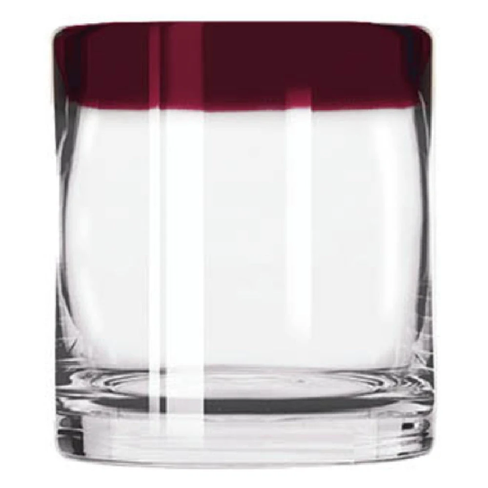 Libbey 92302R 12 Oz. with Red Rim Old Fashioned Rocks Glass Anneal Treat Glass