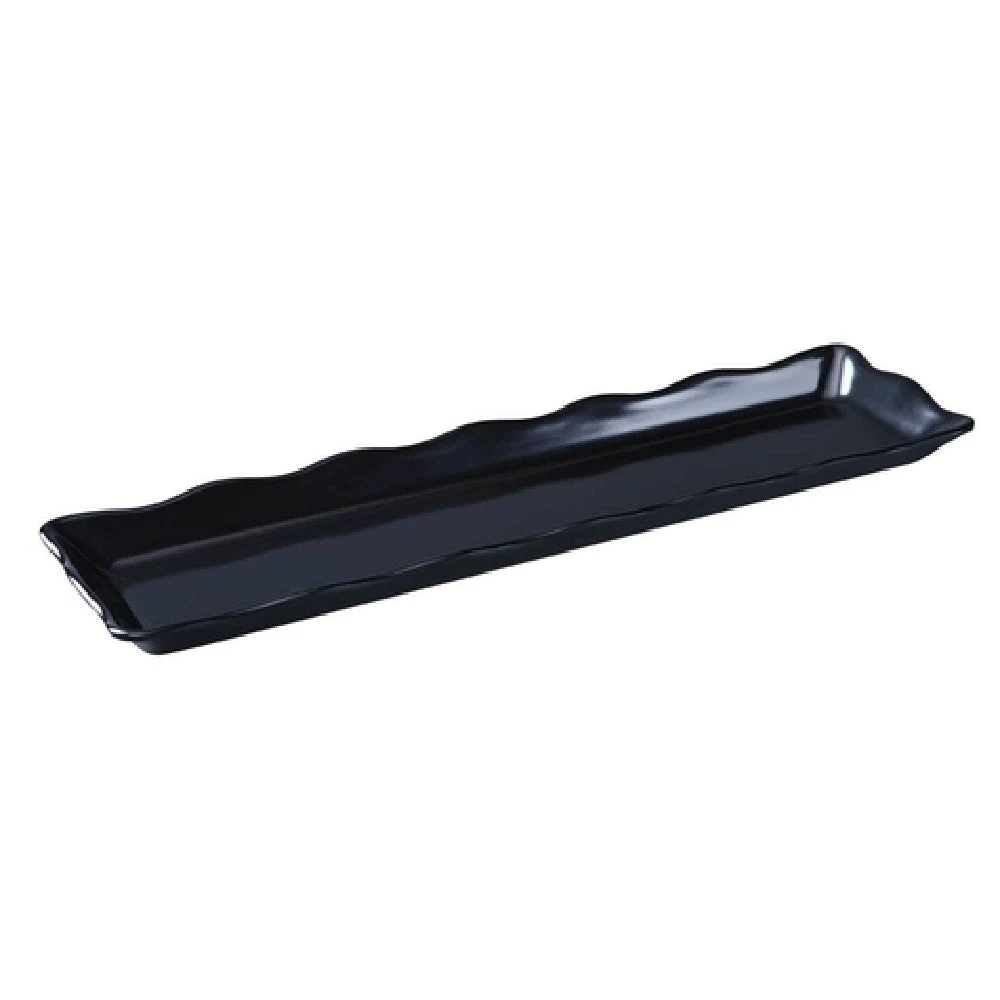 Yanco DC-6019B 19 Inch Rectangular Serving Tray with Scalloped Edge Melamine Black 12 Packs