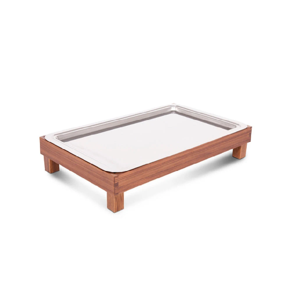 Service Ideas 15A01211 12 Inch Buffet Serving Tray with Walnut Wood Stainless Steel