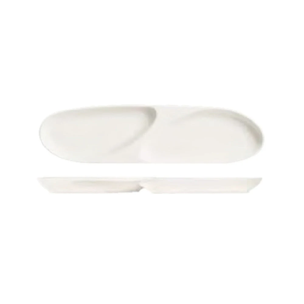 Libbey 905356913 14-1/2 Inch White Royal Rideau Porcelain Tray 2 Well Compartment