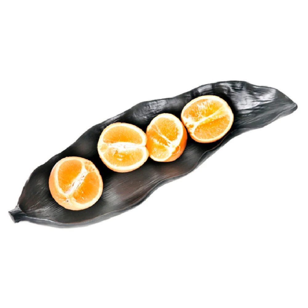 Steelite KMK2052ES 17 Inch Palm Leaf Resin Serving Tray Curved Black