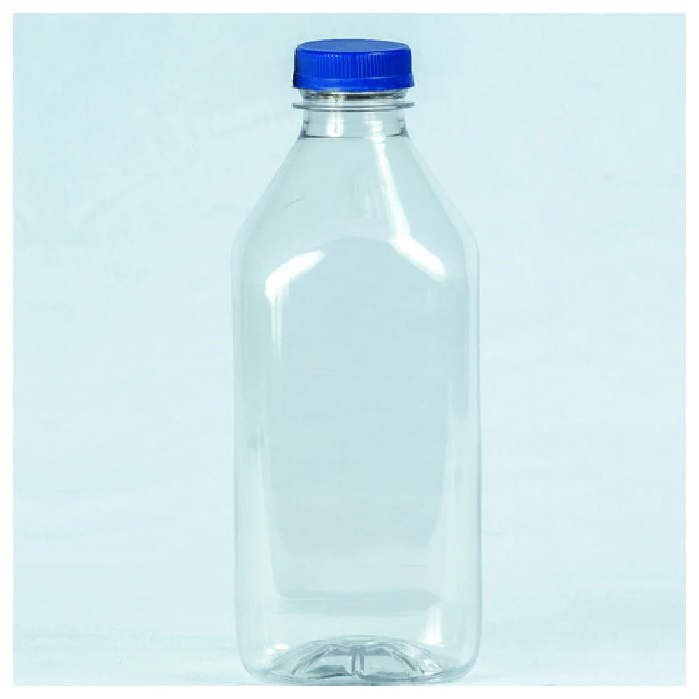 Buccaneer Container Corp 30420320502 32 Oz Round Juice Bottle Clear PET with Blue Lids 42 Packs