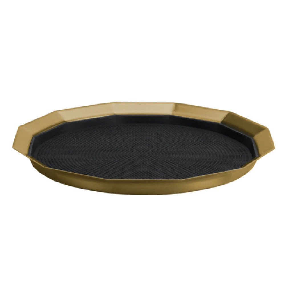 Service Ideas TRPN1412RIBSVG 14 Inch Removable Insert Non-Slip Tray Stainless Steel Black Rubber Gold