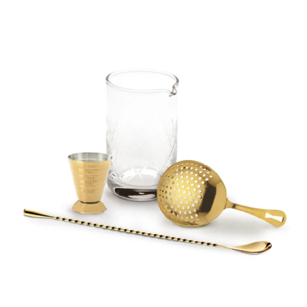 Mercer Culinary M37132GD 17 Oz Mixing Glass Cocktail Mixing Set Gold Plated Finish