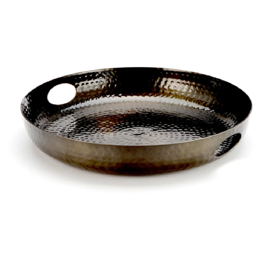 American Metalcraft ATHB16 16 Inch Round Beverage Tray Hammered Aluminum Black