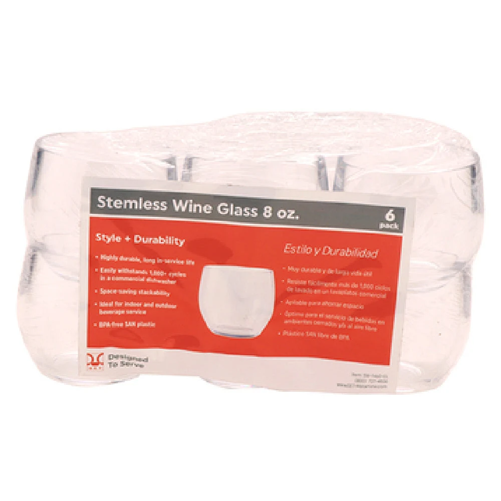 GET Enterprises SP-SW-1460-CL 8 Oz Stemless Wine Glass SAN Clear 6 Packs