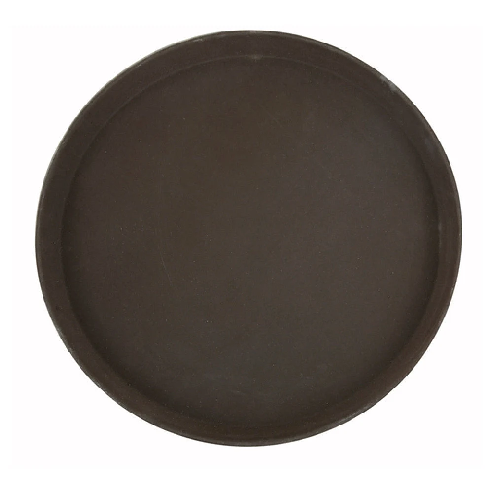 Winco TRH-11 11 Inch Rubber Lined Non-Skid Serving Tray Round Brown Plastic