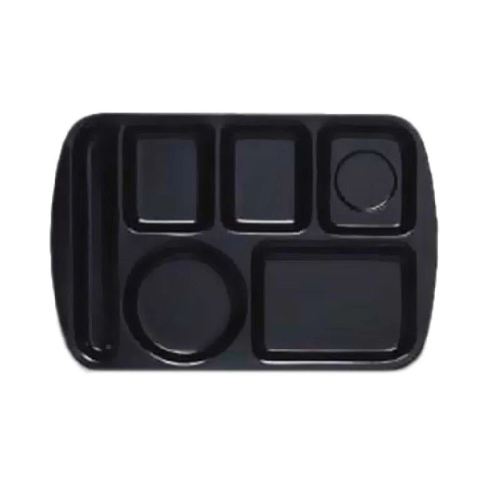 GET Enterprises TL-151-BK 14 Inch 6 Compartment Black Tray with Dishwasher Safe
