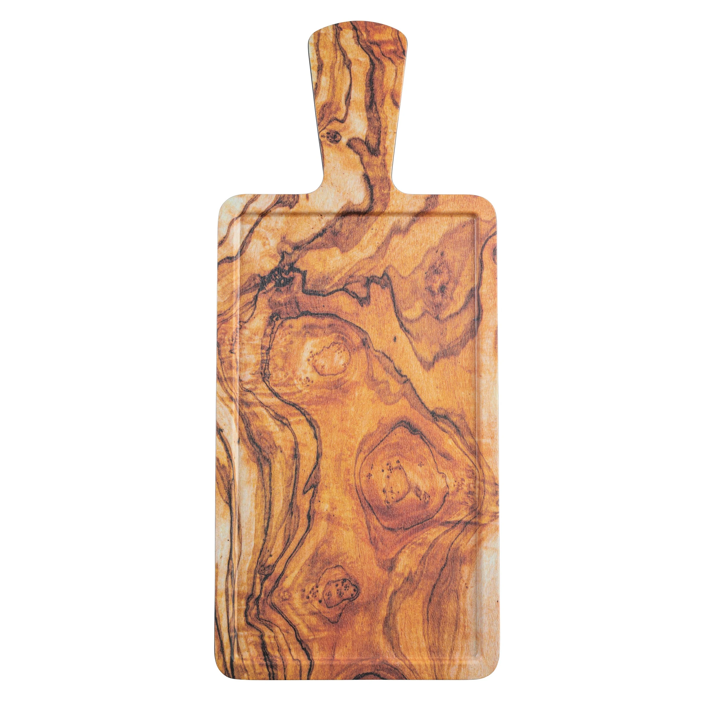 Tablecraft 11182 12 Inch Rectangular Serving Paddle Melamine Black with Olive Wood Decor