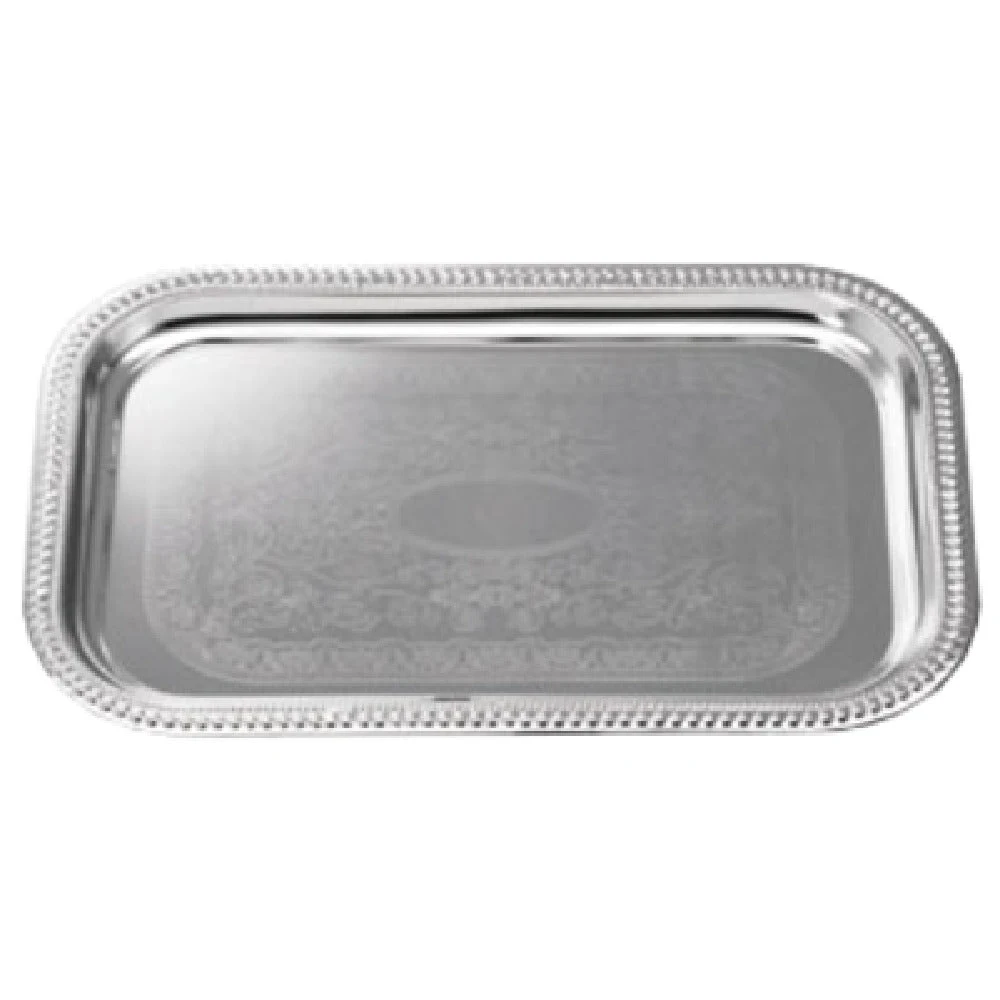 Tablecraft CT1812 18-1/4 Inch Rectangular Serving Tray Chrome Plated Embossed